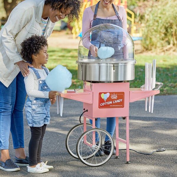 Carnival King CCM21CTK Cotton Candy Machine with 21" Stainless Steel Bowl, Floss Bubble, and Cart - 110V, 1050W