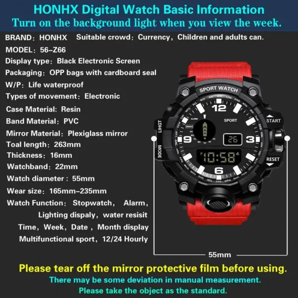 Men Digital Watch Week Display Date Precise Electronic Watch Portable LED Stopwatch Sports Wristwatch For Fitness - Image 5