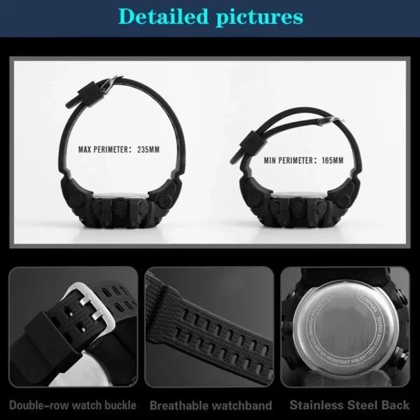 Men Digital Watch Week Display Date Precise Electronic Watch Portable LED Stopwatch Sports Wristwatch For Fitness - Image 6