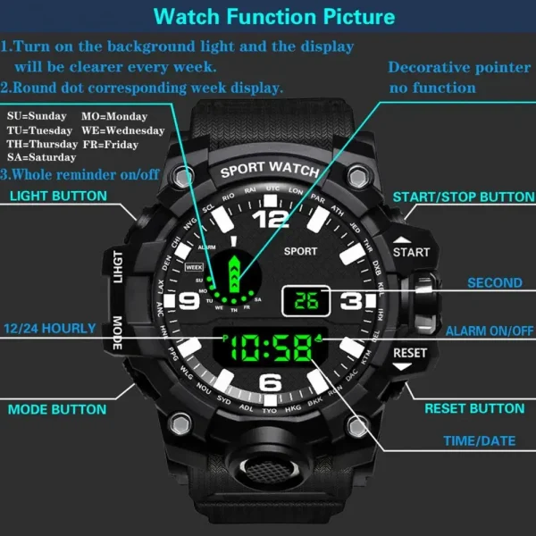 Men Digital Watch Week Display Date Precise Electronic Watch Portable LED Stopwatch Sports Wristwatch For Fitness - Image 4