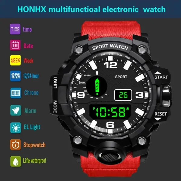 Men Digital Watch Week Display Date Precise Electronic Watch Portable LED Stopwatch Sports Wristwatch For Fitness - Image 3